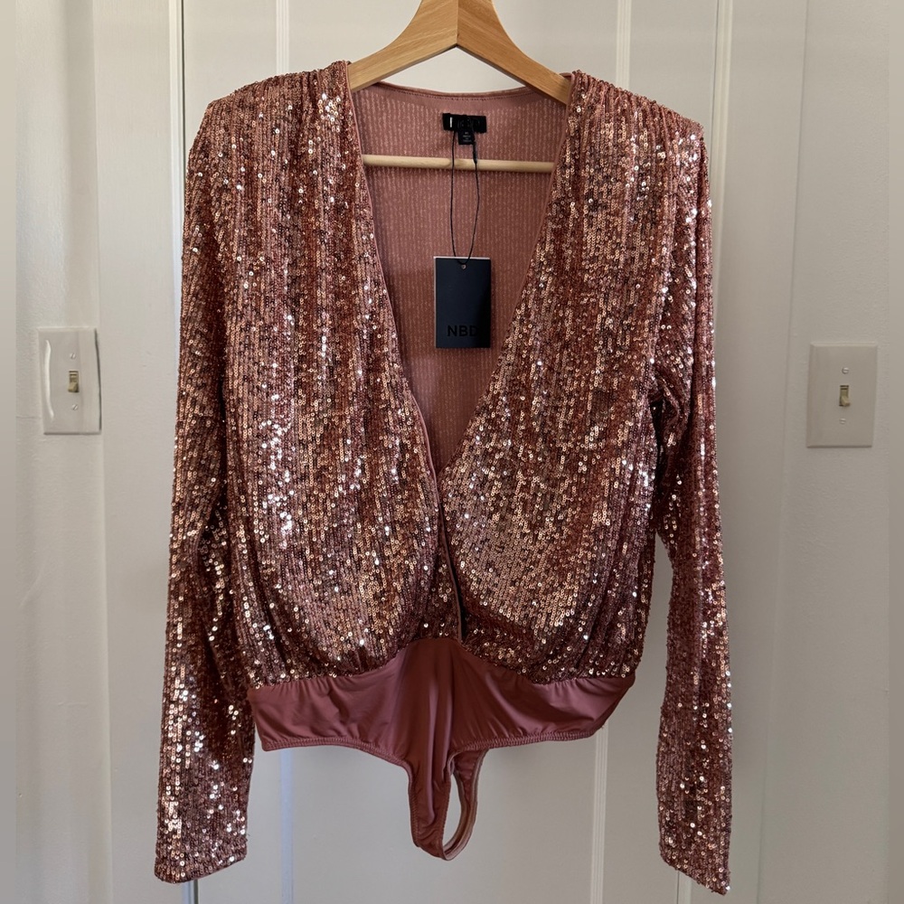 NBD x REVOLVE Rose Gold Sloane Bodysuit in Medium NWT